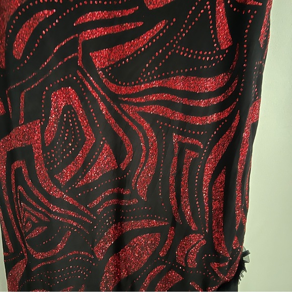 Y2K Black Red Glitter Party Dress Spaghetti Strap Asymmetrical Hem Dress - Picture 6 of 16